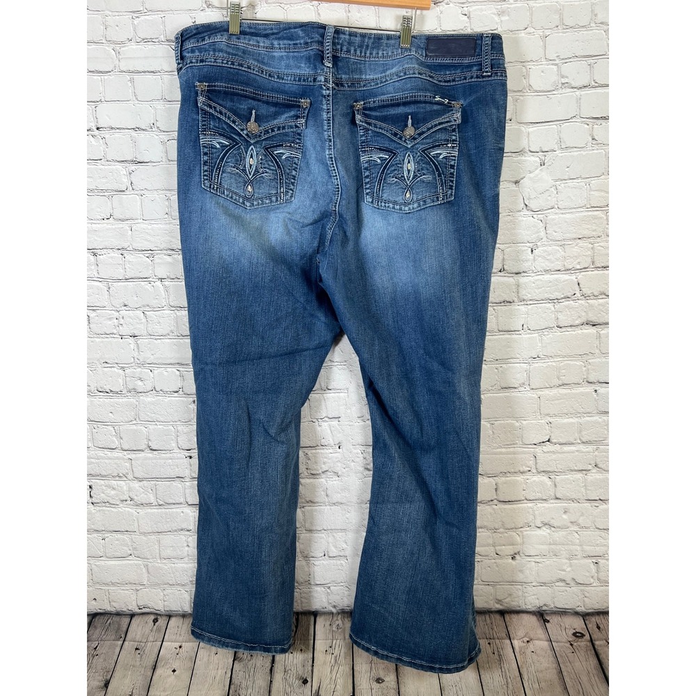 Seven7 Luxe Womens Plus Size 24 Bootcut Jeans Medium Wash Embellished Pockets - Picture 3 of 8